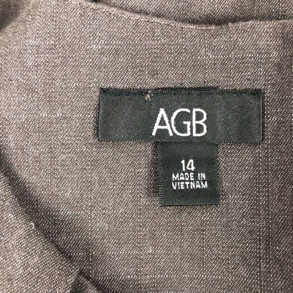 AGB Brown Woven Pleated Neckline Dress size 14 - Picture 3 of 5